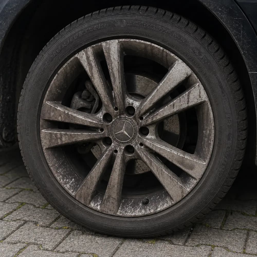Glänzende Mercedes-Benz Alufelge nach professioneller Felgenreinigung im Isenburg-Zentrum